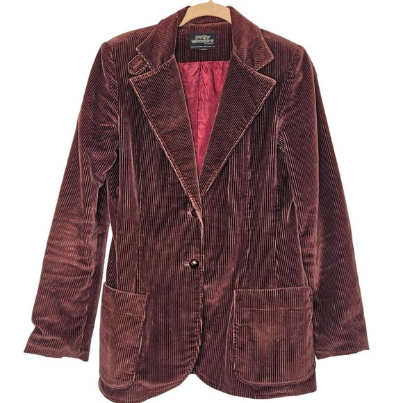 Patty Woodard Vintage Burgundy Corduroy Blazer Jacket With Notched Lapels‎ M - Picture 1 of 10
